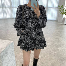 Vestidos con estampado de leopardo para mujer, ropa de cuello redondo, retro, versión coreana, manga larga, verano 2021 2024 - compra barato