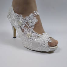 BaoYaFang-zapatos de encaje con flores para mujer, calzado de vestir de fiesta, con punta abierta, para novia, a la moda, con punta de pez 2024 - compra barato