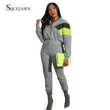 Casual Patchwork Two Piece Tracksuit Set Female Sweatshirt Pullover Matching Sport Jogger Outfits Spring Autumn Green Gray Suit 2024 - buy cheap