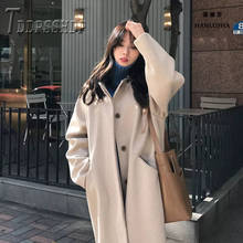 Fashion Women Streetwear Wool Coat Single Breasted Coats Elegant Overcoat Pockets Long Coat Top 2024 - buy cheap