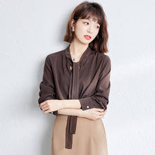 COIGARSAM French Style Full Sleeve blouse women Spring Chiffon Loose blusas womens tops and blouses Brown 1088 2024 - buy cheap