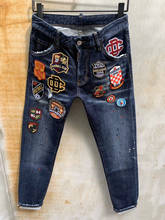 Популярные повседневные мужские джинсы, облегающие брюки-карандаш, повседневные мужские джинсы, синие джинсы из денима для мужчин, рваные мужские брюки 2024 - купить недорого