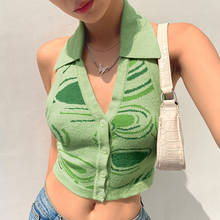 Green Crop Top Women Halter Sexy Y2K Tank Tops Backless Summer Knitted Vest for Wome Casual Tank Tops Slim Top Mujer Verano 2021 2024 - buy cheap