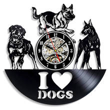 Vinyl Record Wall Clock Modern Design I Love Dog Animal Vinyl Wall Clock Hanging Watch Home Decor Gifts for Dog Lovers 12 inch 2024 - buy cheap