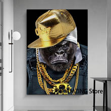 Cuadros de gorilla hiphop con cadena dorada para decoración del hogar, pinturas en lienzo, póster HD impreso, arte de pared Modular para sala de estar 2024 - compra barato