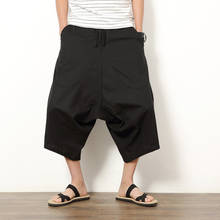 Pantalones cortos de lino y algodón para hombre, Bermudas holgadas informales de cintura con cordón, color negro, 5XL talla grande, para vacaciones 2024 - compra barato