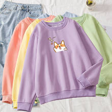 Sudadera con capucha con estampado de perro Corgi para mujer, suéter informal de algodón con cuello redondo, estilo japonés Harajuku Kawaii coreano, Tops de otoño, ropa de calle 2024 - compra barato