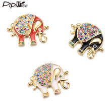 Pipitree Lovely Copper Gold Color Animal Elephant Charms Cubic Zirconia Bracelet Charms DIY Enamel Connector Jewelry Making 2024 - buy cheap