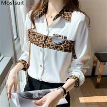 2021 Spring Satin Leopard Printed Women Blouses Shirts Full Sleeve Turn-down Collar Office Fashion Blusas Tops Femme 2024 - buy cheap