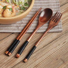 Wooden Tableware Fork Spoon Chopsticks 3-piece Set Solid Wood Long Handle Spoon Chopsticks Portable Tableware Natural Tableware 2024 - buy cheap