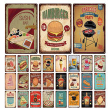 Placas de metal de hambúrguer, placa vintage de parede de lata para comida rápida, decoração para cozinha, café, jantar, bar, hambúrguer, sinais de metal de 20x30cm 2024 - compre barato