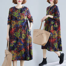 Spring and Summer Retro Cotton and Linen Dress Female A-line High Waist Fashion Loose Floral Ddress Women Vestido R273 2024 - buy cheap