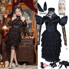 Game Identity V Perfumer Vera Nair Cosplay Costume Women Elegant Black Dress Medieval Lady Clothing Halloween Carnival wig Shoes 2024 - buy cheap