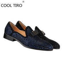 COOL TIRO Luxury Cube Rhinestone Loafers Men's Flats Slip-On Moccasins Wedding Dress Party Casual Prom Shoes Navy With Bow-Tie 2024 - buy cheap