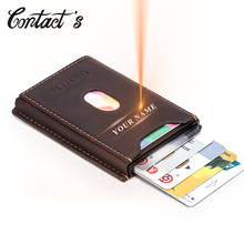 Contact's Credit Card Holder Men Metal Vintage Aluminium Blocking Holder Box Crazy Horse Cow Leather Card Wallets Brand Designer 2024 - buy cheap