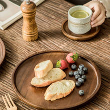 Bandeja de madeira japonesa sólida, criativa, prato plano de madeira, para pizza, pão, redonda, base para bolo de acácia 2024 - compre barato