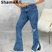 Plus Size Vintage Streetwear Snow Wash Slit Flare Jeans Female Stretchy Denim Pants 5XL Women Trousers Mom Bell Bottoms Y2k 2024 - buy cheap