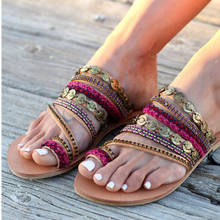 Шлепанцы женские в этническом стиле, повседневные сандалии на плоской подошве, летняя обувь в богемном стиле, сланцы, большие размеры 43, 2021 2024 - купить недорого