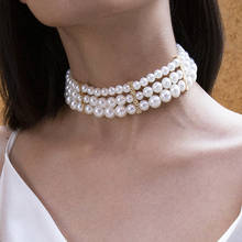 Collar con perlas de imitación para mujer, Gargantilla con diseño geométrico, a la moda, elegante 2024 - compra barato