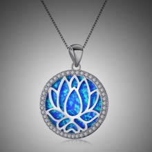 Blue Opal Choker Long Necklaces Geometric Round Lotus Flower Pendant Necklace Women Boho Charm Jewelry Mothers Day Gift 2024 - buy cheap