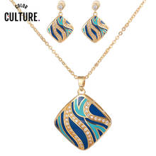 Conjunto de joyería exquisita de Dubái, diseño de disfraz de lujo, collar y pendientes de Color dorado, colgante de cobre azul 2024 - compra barato
