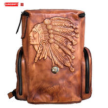 Mochila De piel auténtica para hombre, bolso escolar informal de cuero de vaca, Retro, indio, de gran capacidad, para viaje 2024 - compra barato