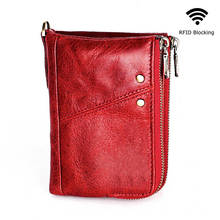 Women's Wallet Cowhide Leather Genuine Red Rfid Purses Female Small Mini Coin Purse Mens Wallet Lady Card Holder Chain Wallets 2024 - buy cheap