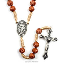 Catholic Cord Rosary Rose Acryic Bead Cross Necklace For Men 2024 - buy cheap