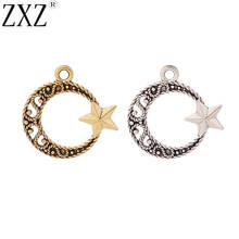 Zxz pingentes de pingente tibetano, 50 peças, lua crescente e estrela, círculo, prata, colar, brinco, fabricação de jóias 2024 - compre barato