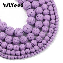 WLYeeS-Cuentas de piedra volcánica de Lava Natural, abalorios sueltos de color púrpura claro para la fabricación de joyas, accesorios de pulsera DIY, 15 '', 4, 6, 8, 10, 12mm 2024 - compra barato