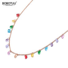 BOBOTUU-gargantilla de cristal de circonia cúbica colorida para mujer, collar de cadena con colgante de playa de verano, Bohemia, acero inoxidable, BN19125 2024 - compra barato