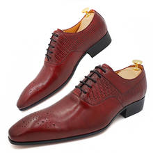 Туфли-оксфорды мужские классические, роскошные, кожа, итальянские, красные, черные, ручная полировка, заостренный носок, на шнуровке, для свадьбы, офиса 2024 - купить недорого
