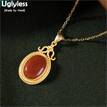 Uglyless Curved Vintage Oval Gemstones Pendants for Women Natural Agate Pendants +Chain Gold Plated 925 Silver Fine Jewelry P770 2024 - buy cheap