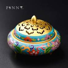 Pinny cloisonne bronze censer metal esmalte bobina queimador de incenso decoração do quarto meditação base de incenso sândalo 2024 - compre barato