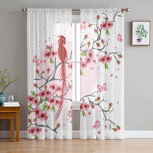 Тюлевые шторы розового цвета с изображением Сакуры и птиц для окон, для гостиной, спальни, отеля, роскошное украшение, прозрачные Занавески 2024 - купить недорого