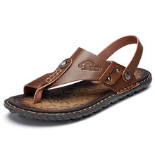 Hot Sale Men's Summer Sandals Breathable Leather Flip-Flops Slippers Men  Hand-made Beach Casual Shoes Big Size 47 2024 - buy cheap