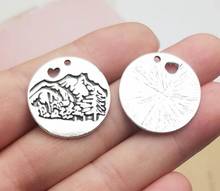 Abalorios de árbol de pino Chapado en plata antigua, accesorios de joyería, chams de montaña, 24mm, 10 unids/lote 2024 - compra barato