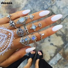 docona Vintage Antique Lotus Tortoise Knuckle Midi Ring Set for Women Blue Rhinestone Geometric Rings Anillos 11pcs/set 9037 2024 - buy cheap