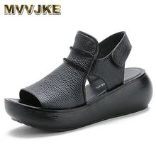 MVVJKE-Sandalias de plataforma plana con suela gruesa para mujer, cuñas de moda de cuero de vaca genuino, Punta abierta, verano, 2021 2024 - compra barato