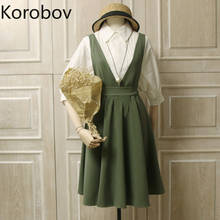 Korbov-vestido de verão novo, decote em v profundo, coreano, sólido, sem mangas, coreano, doce, chique, feminino 2024 - compre barato