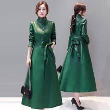 2019 Spring Fall Women Slim Sash High Waisted Green Red Black Pu Leather Trench Coat , Autumn Womens Fashion 5xl Coats 2024 - buy cheap