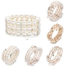 Pulseras con cuentas de perlas de imitación para mujer, brazaletes de cristal multicapa dorados y plateados, joyería ajustable para regalo de novia, 2021 2024 - compra barato