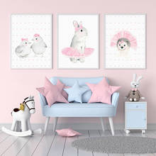 Pósteres de dibujos animados de gato, conejo, erizo, Animal rosa, pintura de lienzo para guardería, arte de pared, imágenes impresas, decoración para habitación de niños y dormitorio 2024 - compra barato