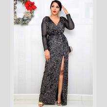 African Dresses For Women 2020 African Dress Women Elastic Sequins V Neck Long Sleeve Daily Maxi Dress Evening Dress Party Dress 2024 - buy cheap