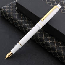 Pluma estilográfica clásica de plástico de alta calidad para estudiantes, suministros de papelería de oficina, de lujo, color blanco y dorado 2024 - compra barato