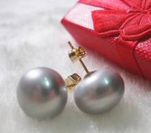 Fashion jewelry Free Shipping  Gorgeous AAA 11-12mm south sea gray natural pearl earring 14k/20 yellow gold 2024 - buy cheap