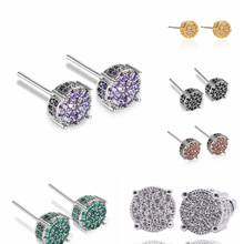 Real 925 Sterling Silver Round Zircon CZ Stud Earring Piercing Ear for Women Wedding Fashion Jewelry  Birthday/Christmas Gift 2024 - buy cheap