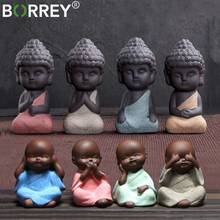 Чайная Статуэтка BORREY Будды из фиолетовой глины, маленькая керамическая чайная Статуэтка монаха, самодельные статуэтки Сакьямуни для украшения автомобиля, чайный набор, аксессуары 2024 - купить недорого