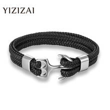 Yizizizai clássico pulseira de couro âncora para homens charme aço inoxidável masculino multicamadas pulseira jóias pulseras presentes legal menino 2024 - compre barato
