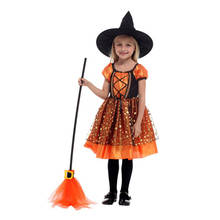 Kids Child Girls Lovely Orange Little Shining Witch Sorceress Costumes Classic Halloween Costume Party Dress 2024 - buy cheap
